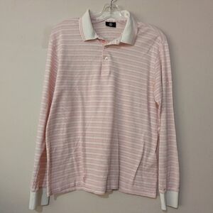 Bogner Pink and White Striped Long Sleeve Polo Shirt EU Size 46 US Size 16 XL